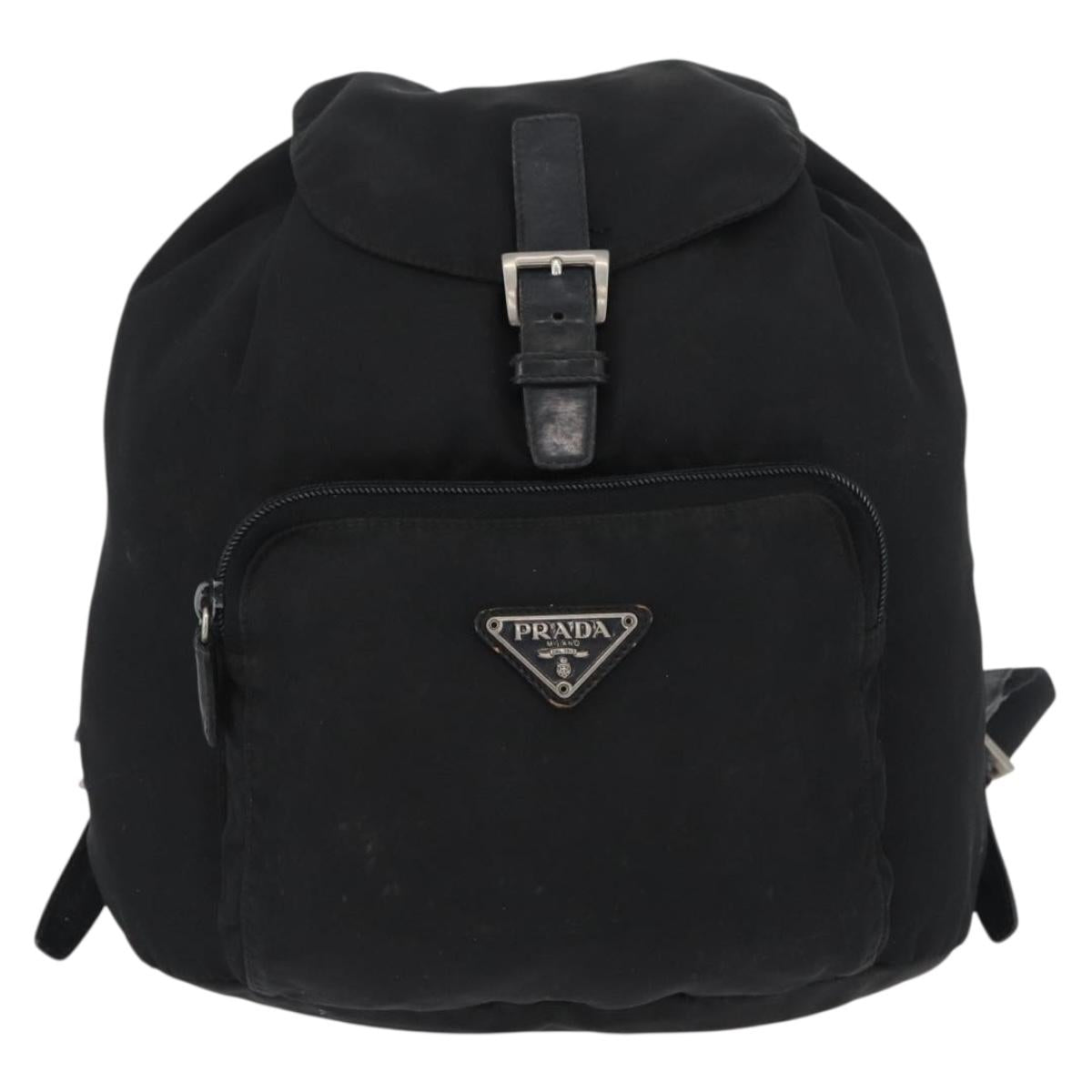 PRADA Backpack Nylon Black Silver Auth BA11574