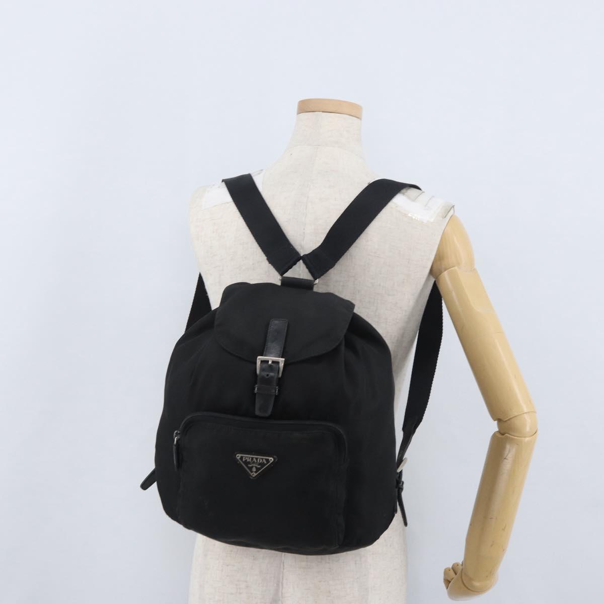 PRADA Backpack Nylon Black Silver Auth BA11574