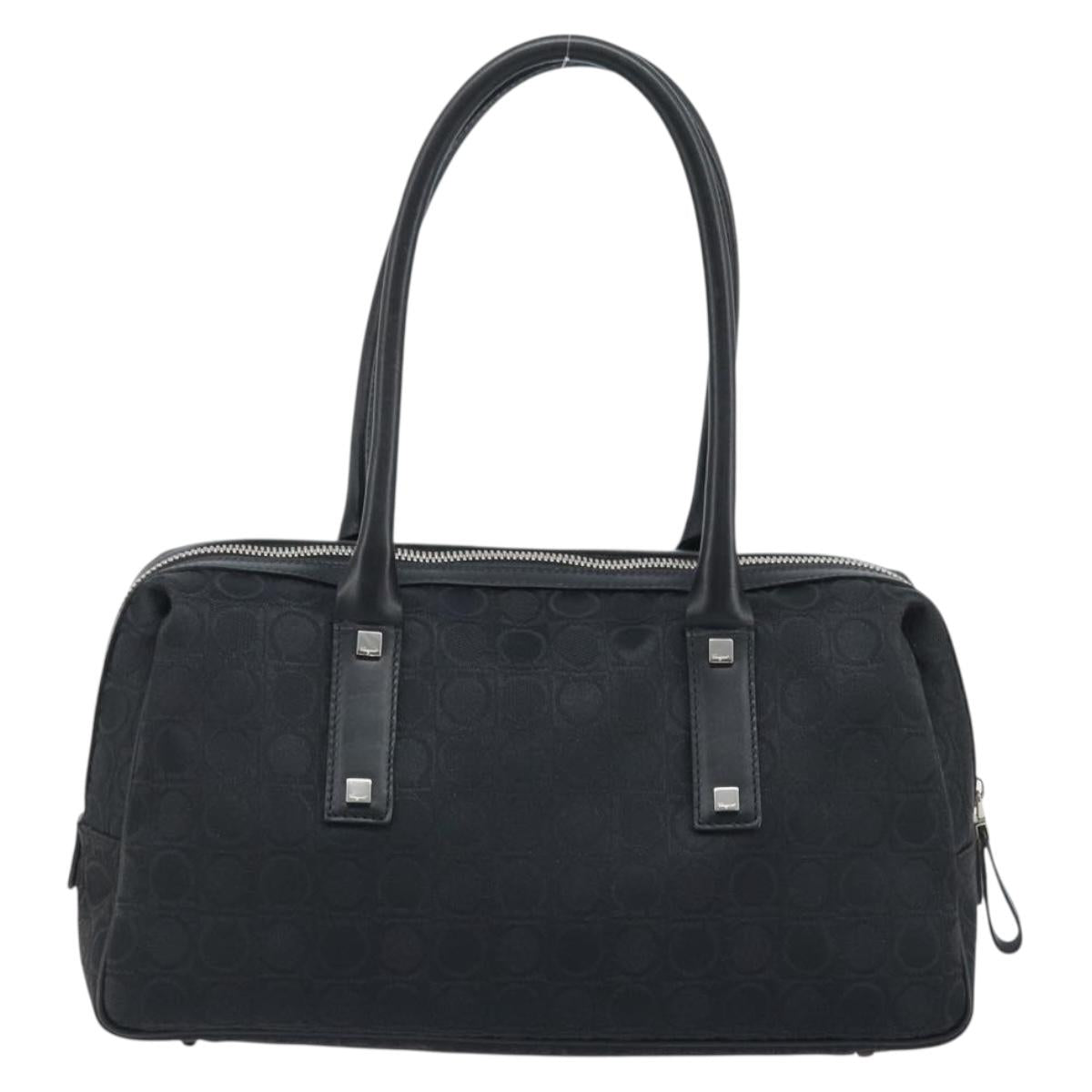 Salvatore Ferragamo Hand Bag Canvas Black Silver Auth BA11576