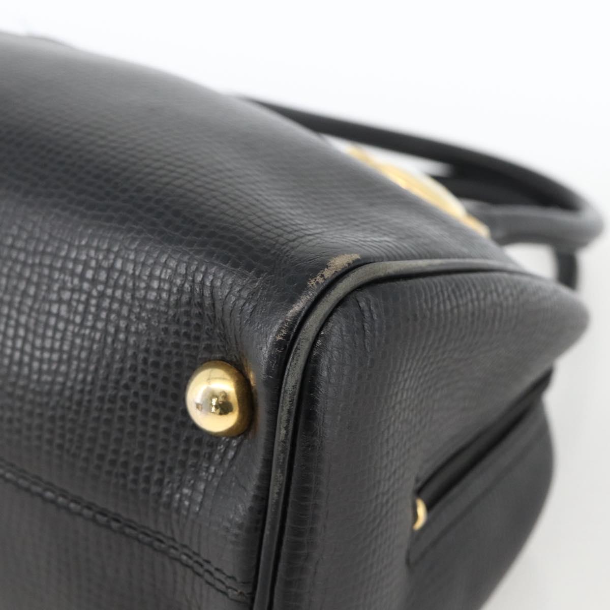 Christian Dior Hand Bag Leather Black Gold Auth BA11579A