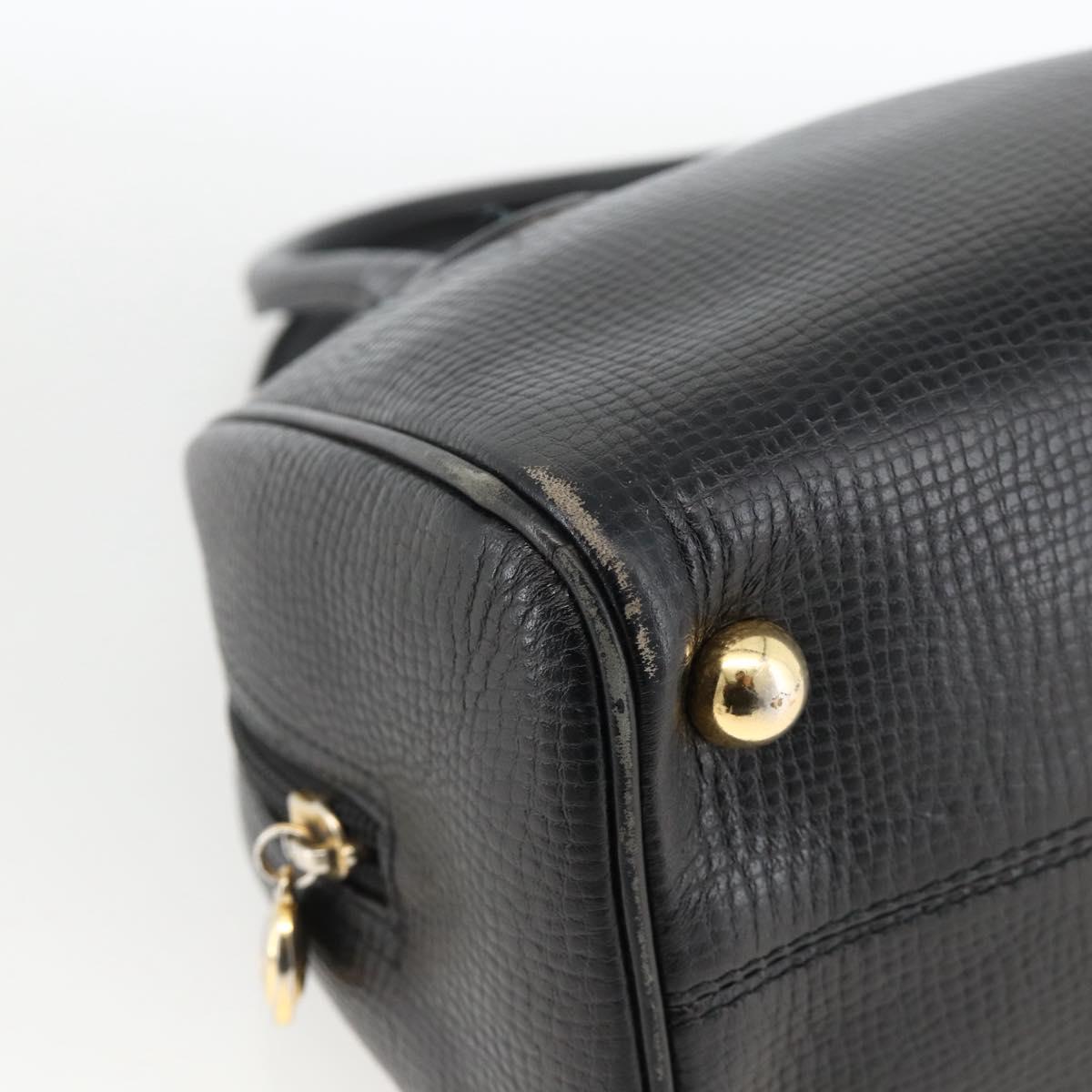 Christian Dior Hand Bag Leather Black Gold Auth BA11579A
