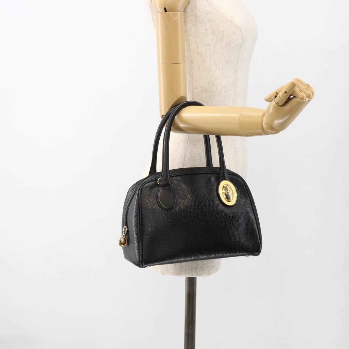 Christian Dior Hand Bag Leather Black Gold Auth BA11579A