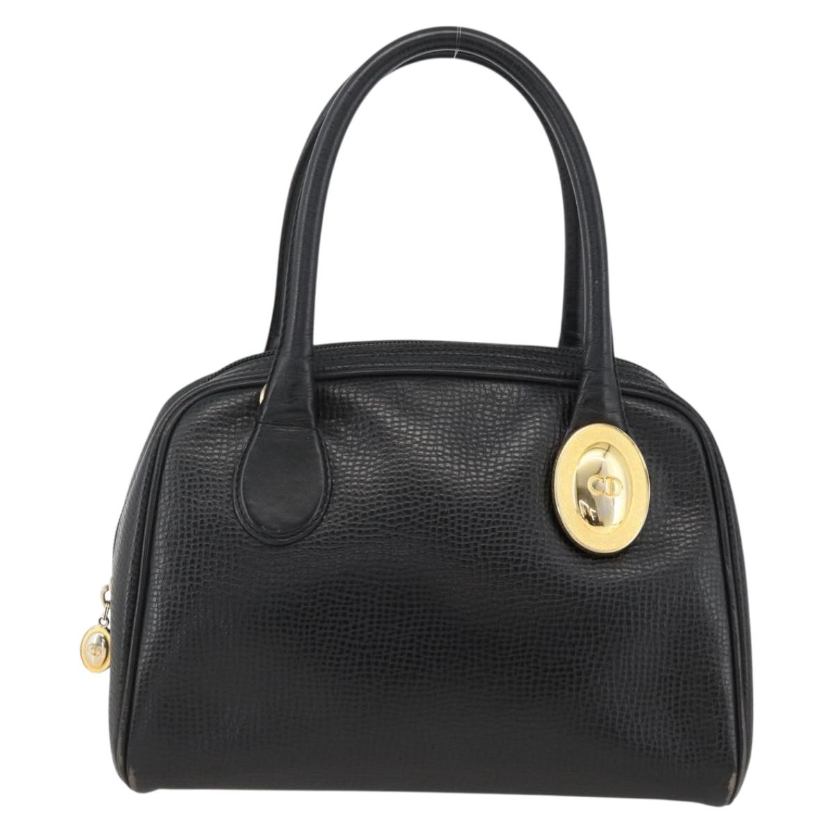 Christian Dior Hand Bag Leather Black Gold Auth BA11579A