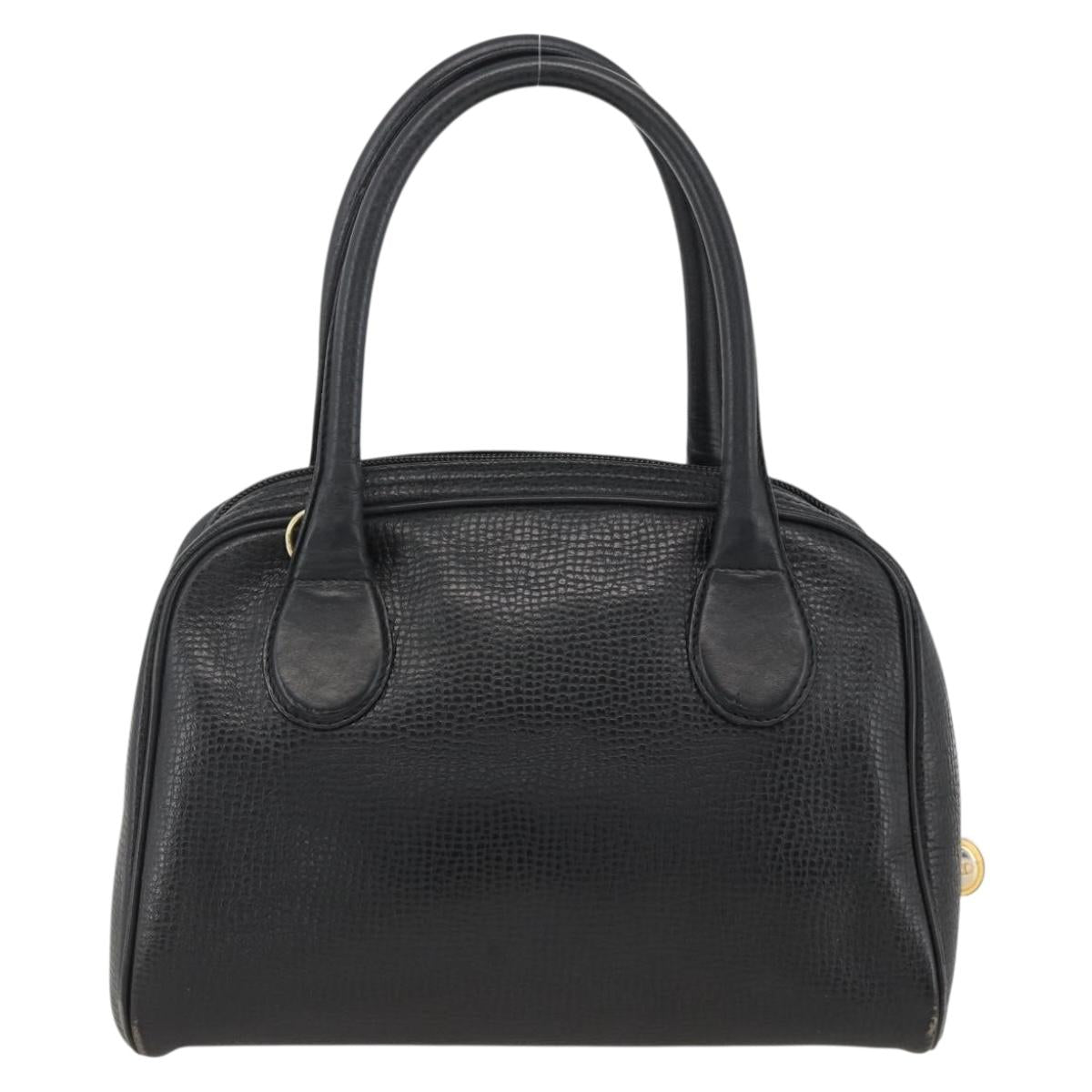 Christian Dior Hand Bag Leather Black Gold Auth BA11579A