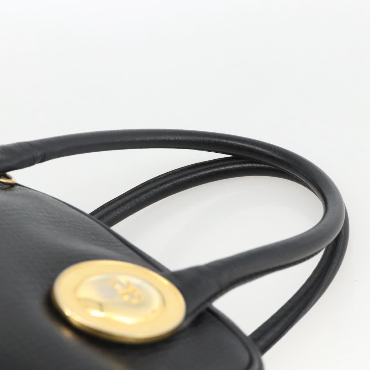 Christian Dior Hand Bag Leather Black Gold Auth BA11579A