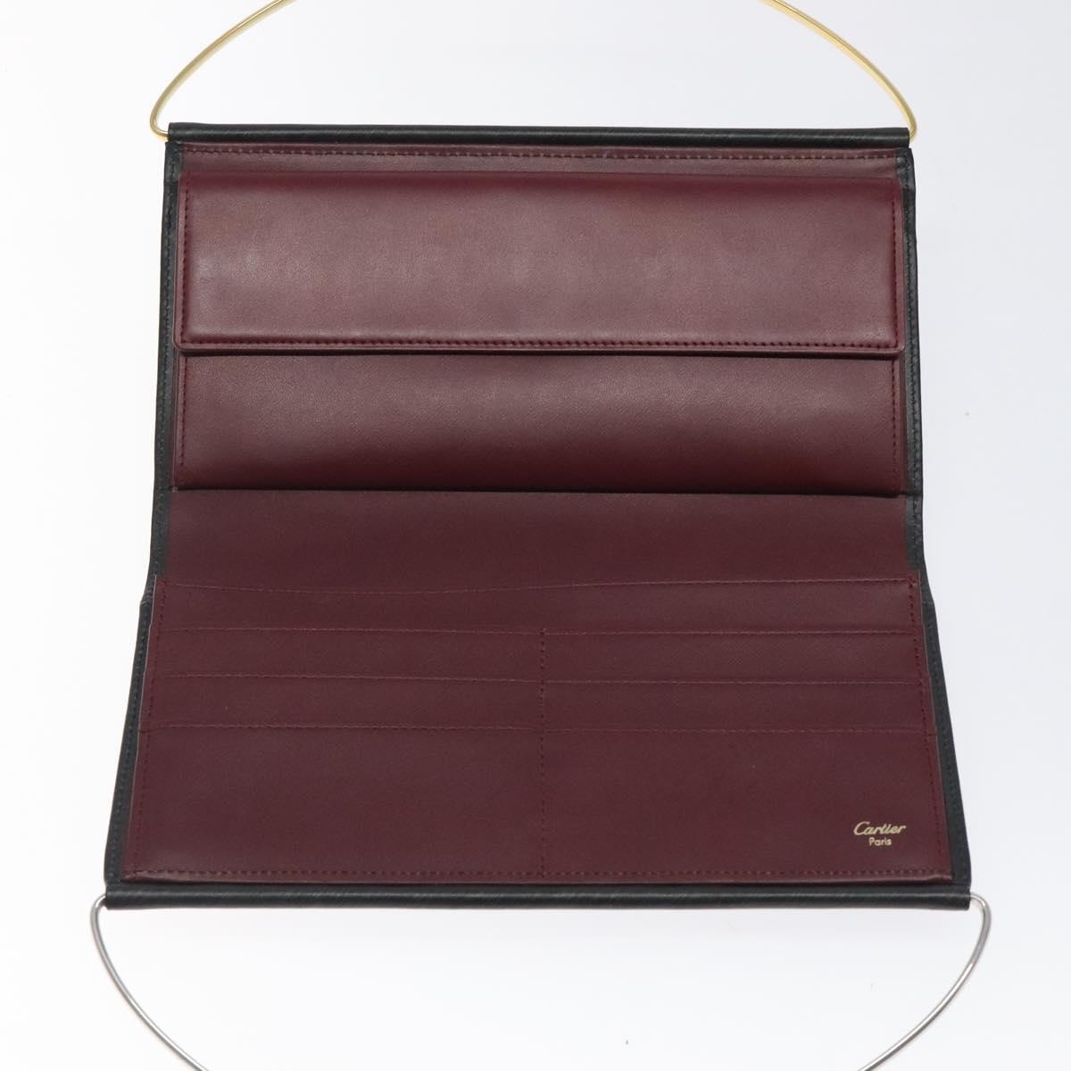 CARTIER Hand Long Wallet Leather Black Auth BA1158