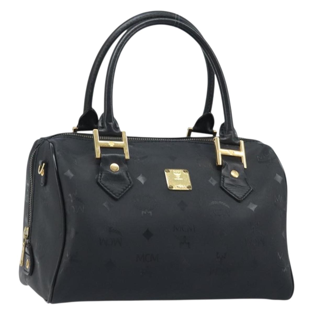 MCM Logogram Vicetos Hand Bag PVC Black Gold Auth BA11589