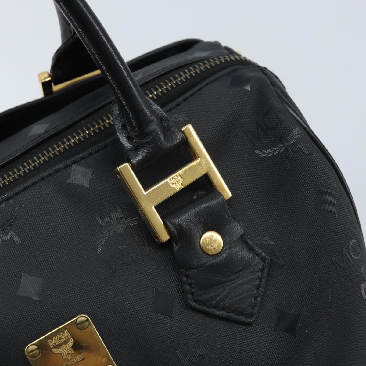 MCM Logogram Vicetos Hand Bag PVC Black Gold Auth BA11589