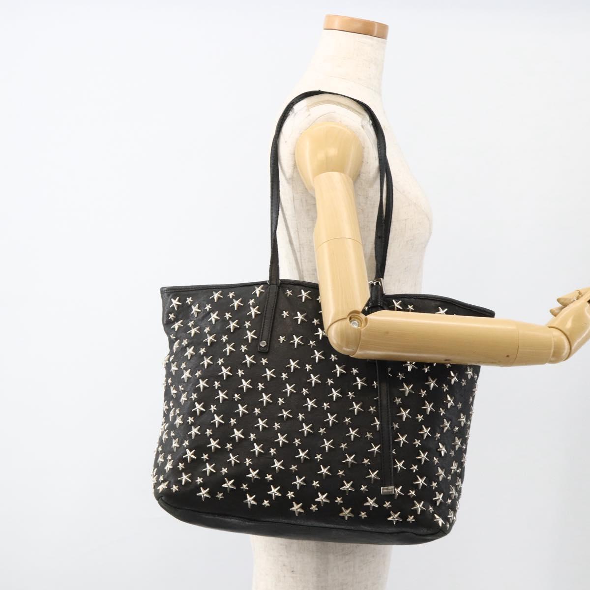 Jimmy Choo Tote Bag Leather Black Silver Auth BA11590