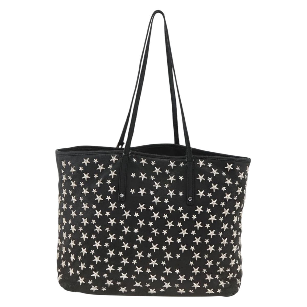 Jimmy Choo Tote Bag Leather Black Silver Auth BA11590