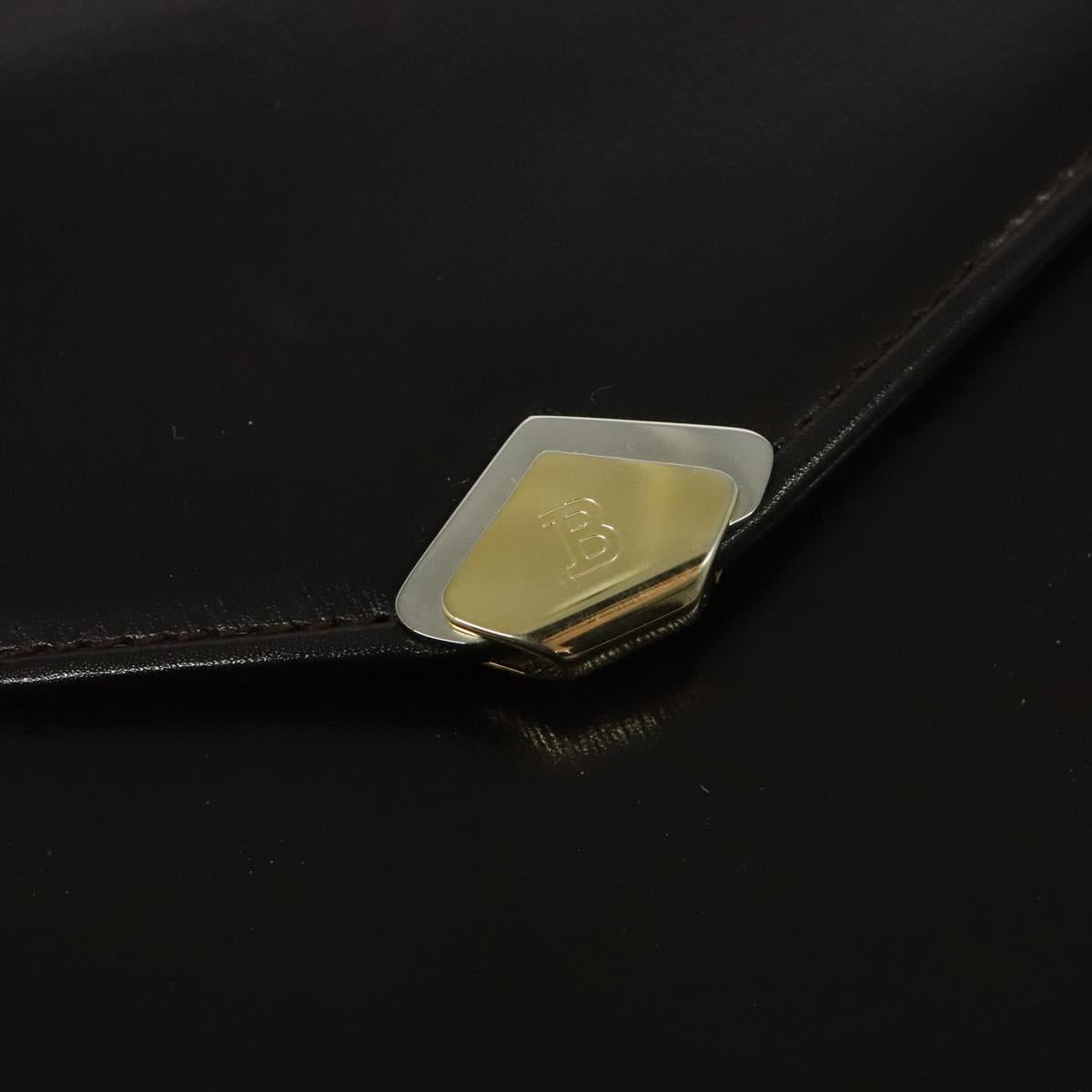 BALLY Shoulder Bag Leather Dark Brown Gold Auth BA1161