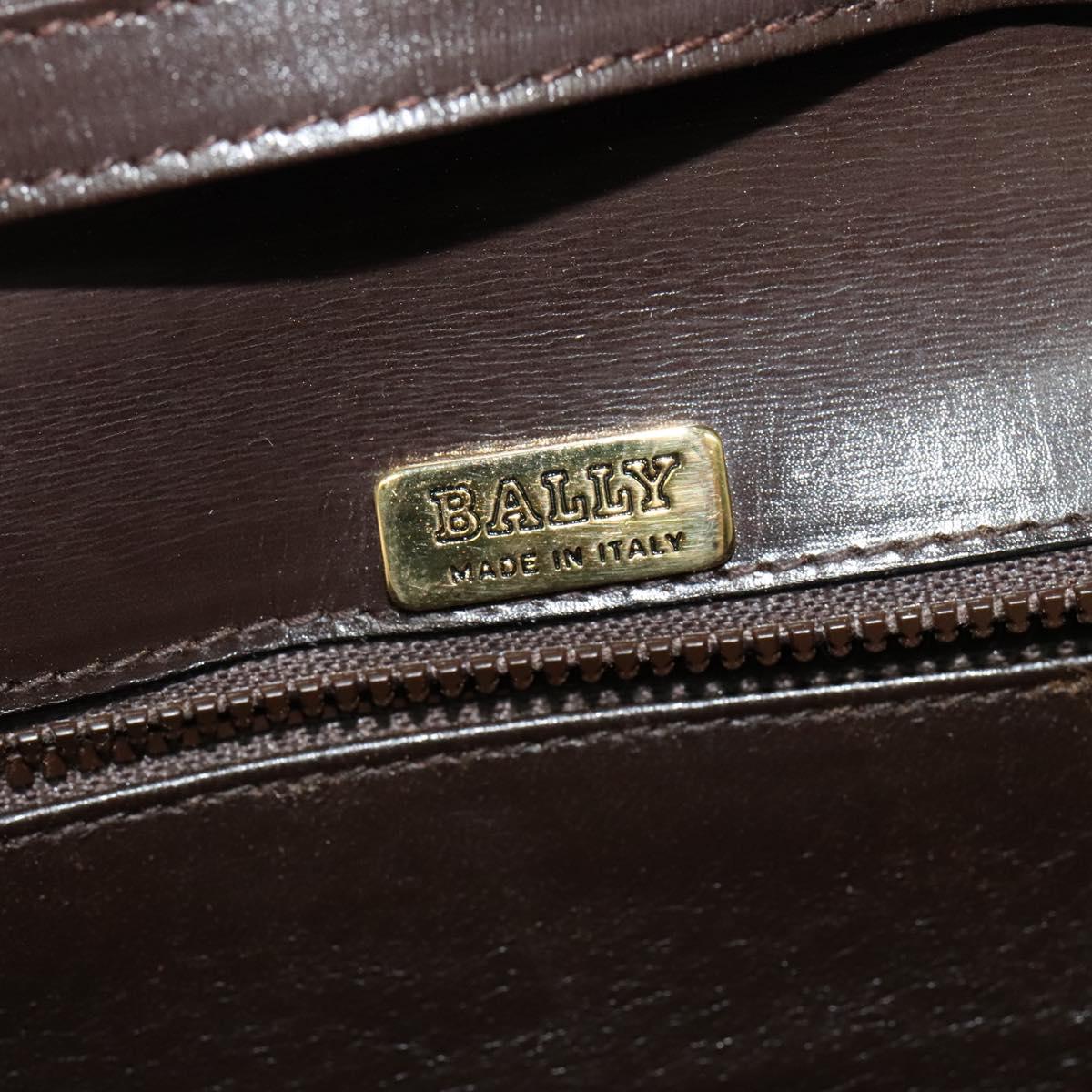 BALLY Shoulder Bag Leather Dark Brown Gold Auth BA1161