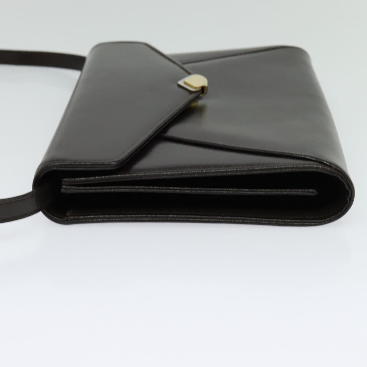 BALLY Shoulder Bag Leather Dark Brown Gold Auth BA1161