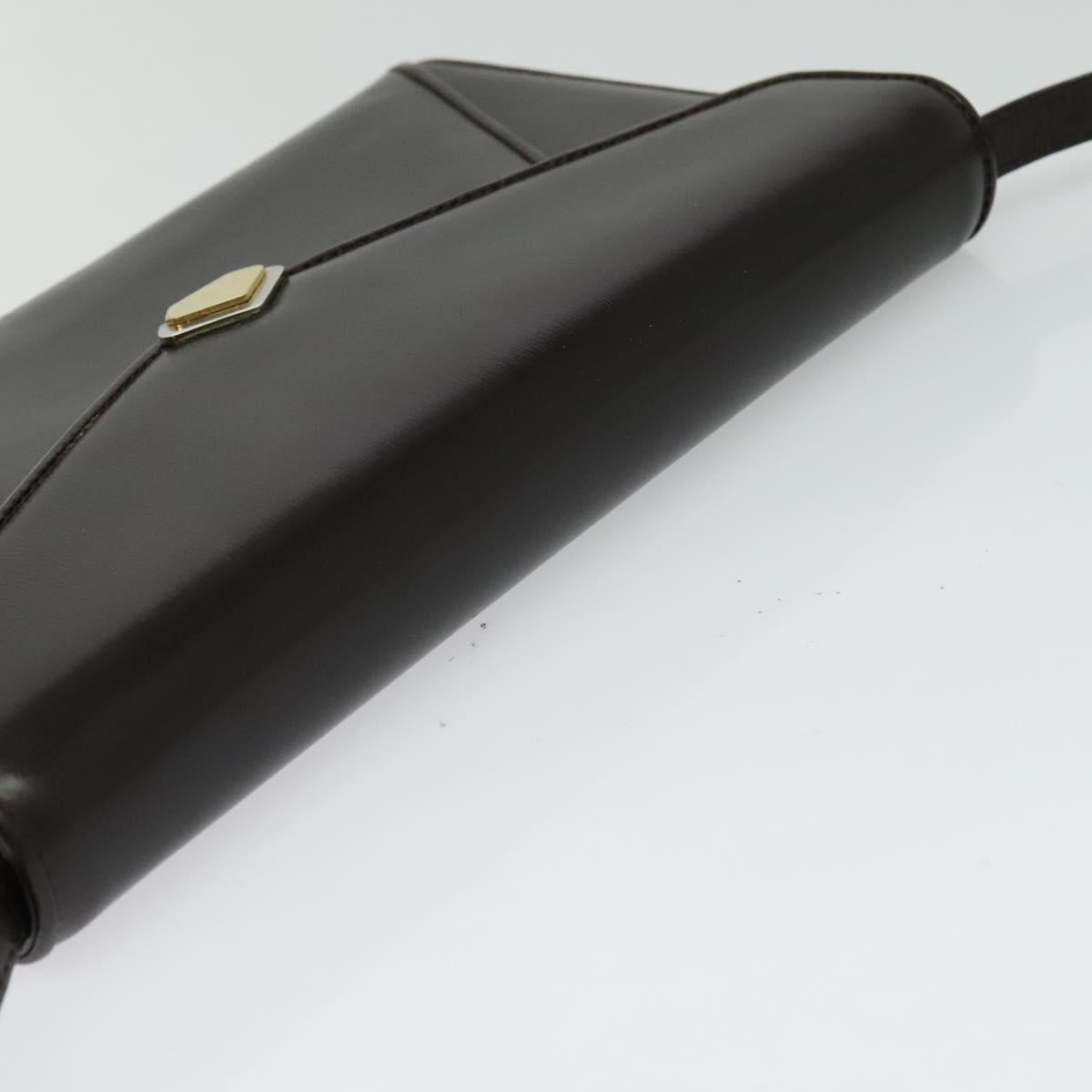 BALLY Shoulder Bag Leather Dark Brown Gold Auth BA1161