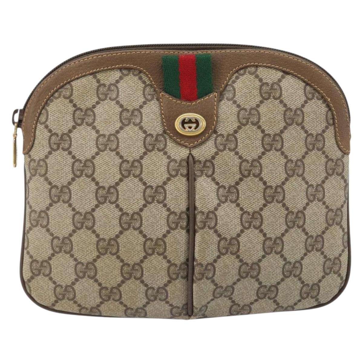 GUCCI GG Supreme Web Sherry Line Bag PVC Beige Gold 904 02 047 Auth BA11637