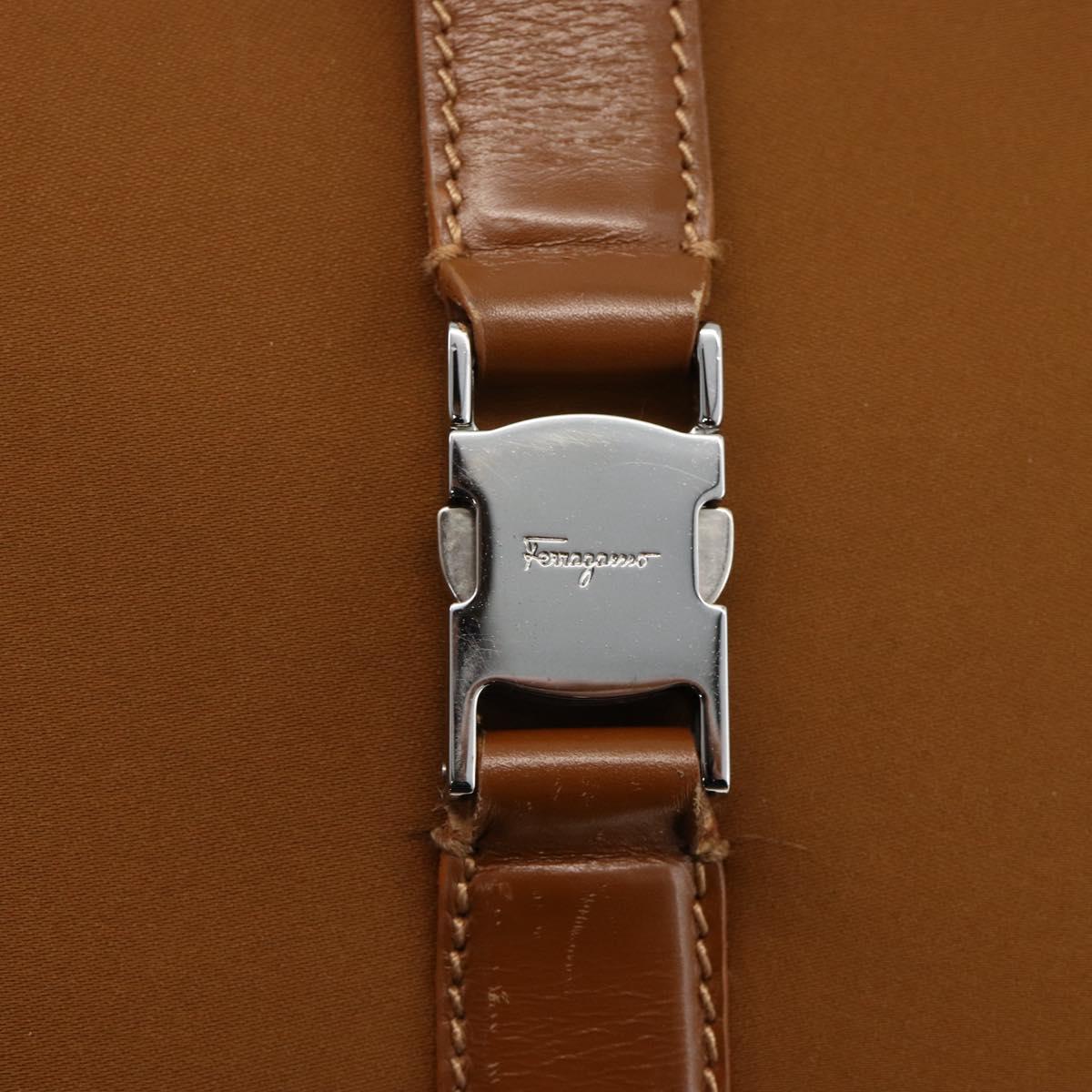 Salvatore Ferragamo Shoulder Bag Nylon Brown Silver Auth BA11638