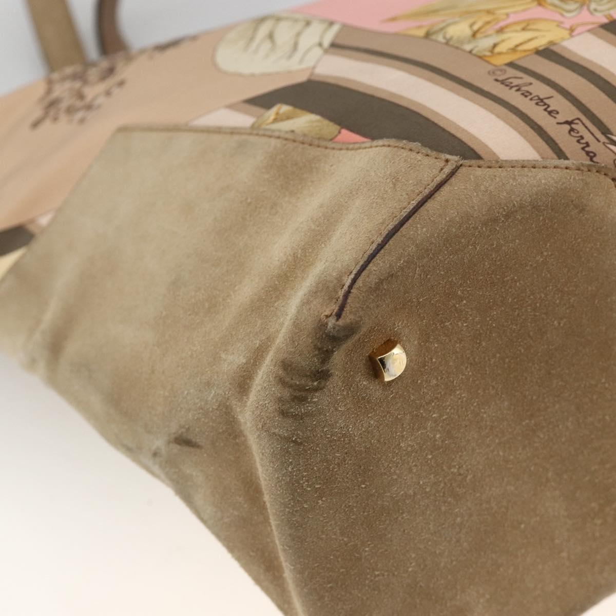 Salvatore Ferragamo Tote Bag Canvas Beige Gold Auth BA11639