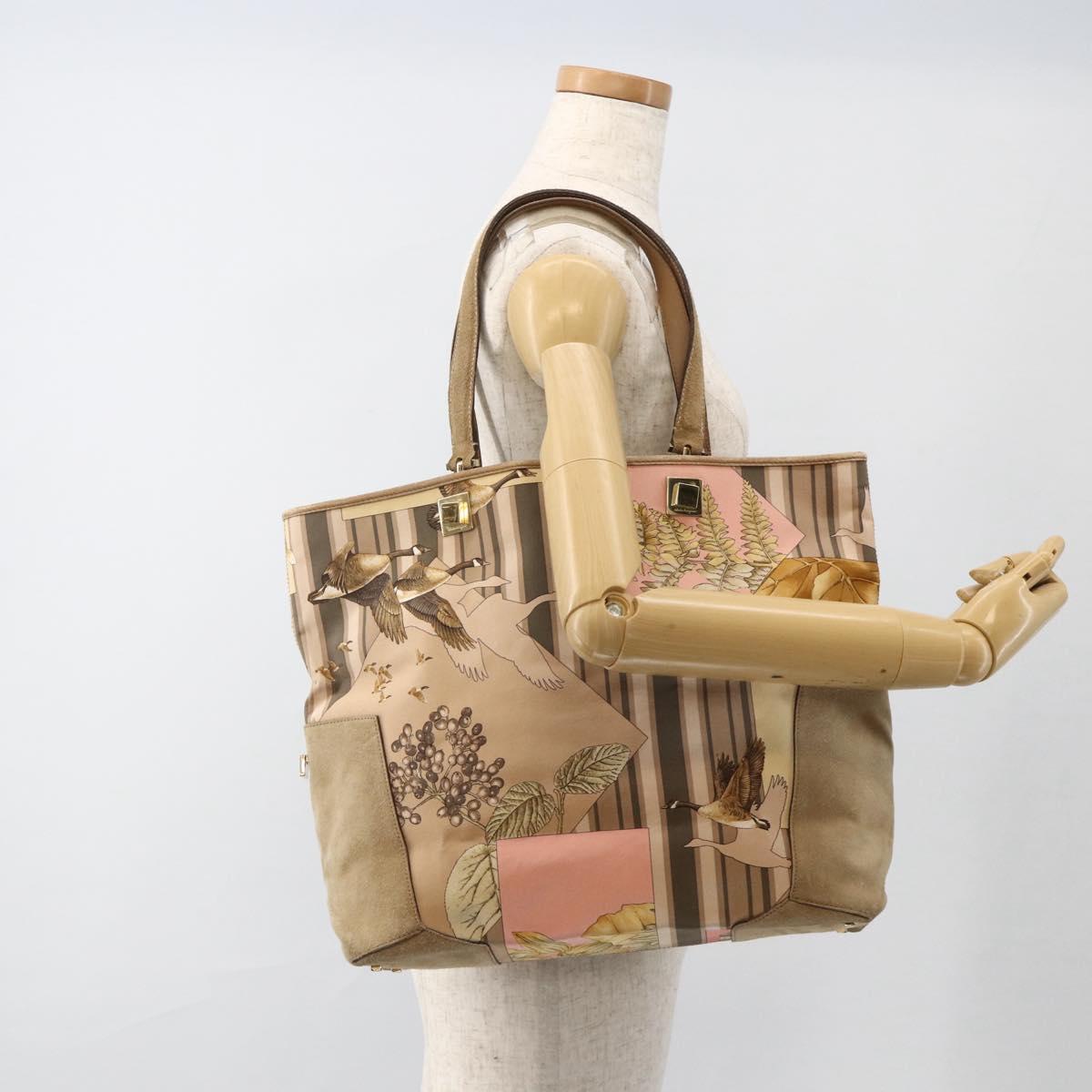 Salvatore Ferragamo Tote Bag Canvas Beige Gold Auth BA11639