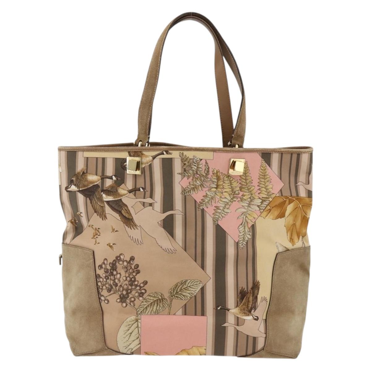 Salvatore Ferragamo Tote Bag Canvas Beige Gold Auth BA11639