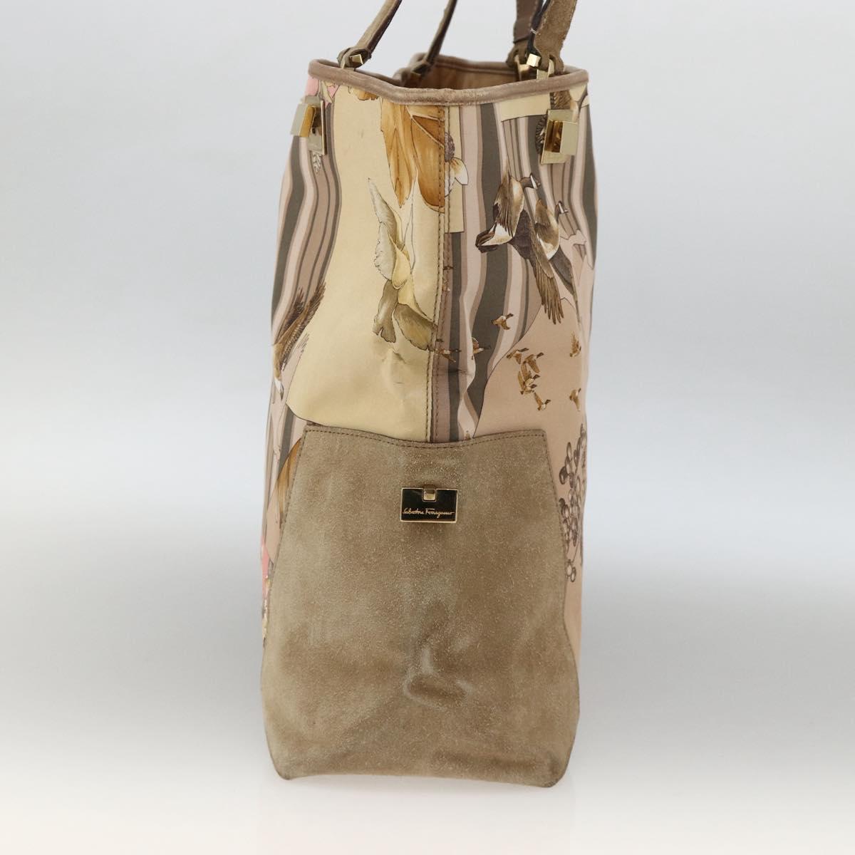 Salvatore Ferragamo Tote Bag Canvas Beige Gold Auth BA11639