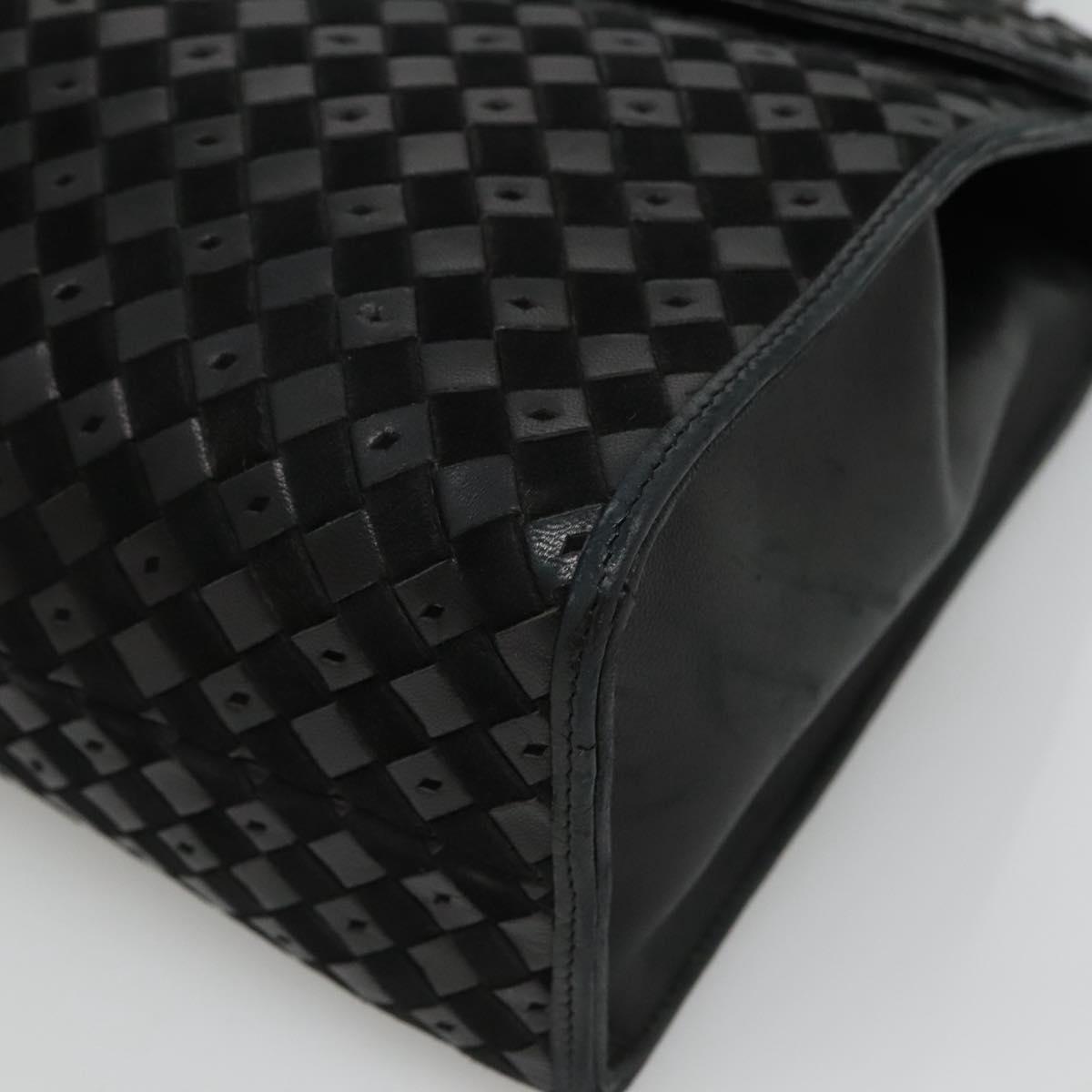 BALLY Hand Bag Leather Black Gold Auth BA1164