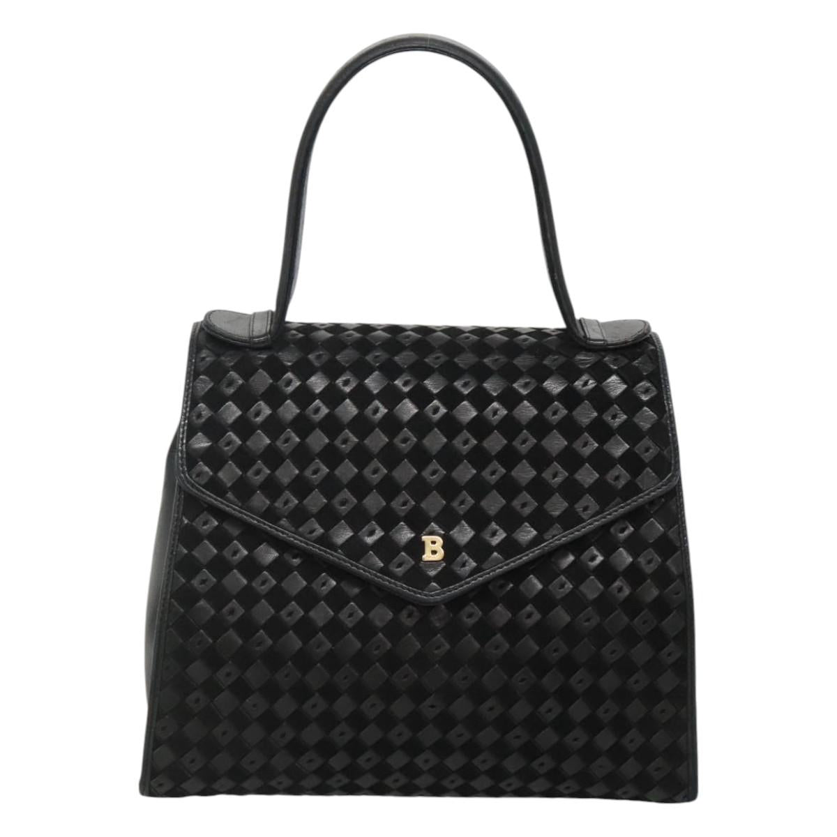 BALLY Hand Bag Leather Black Gold Auth BA1164