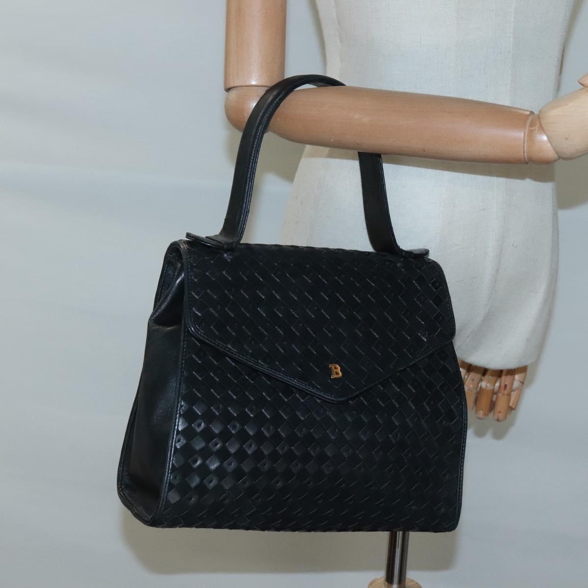 BALLY Hand Bag Leather Black Gold Auth BA1164