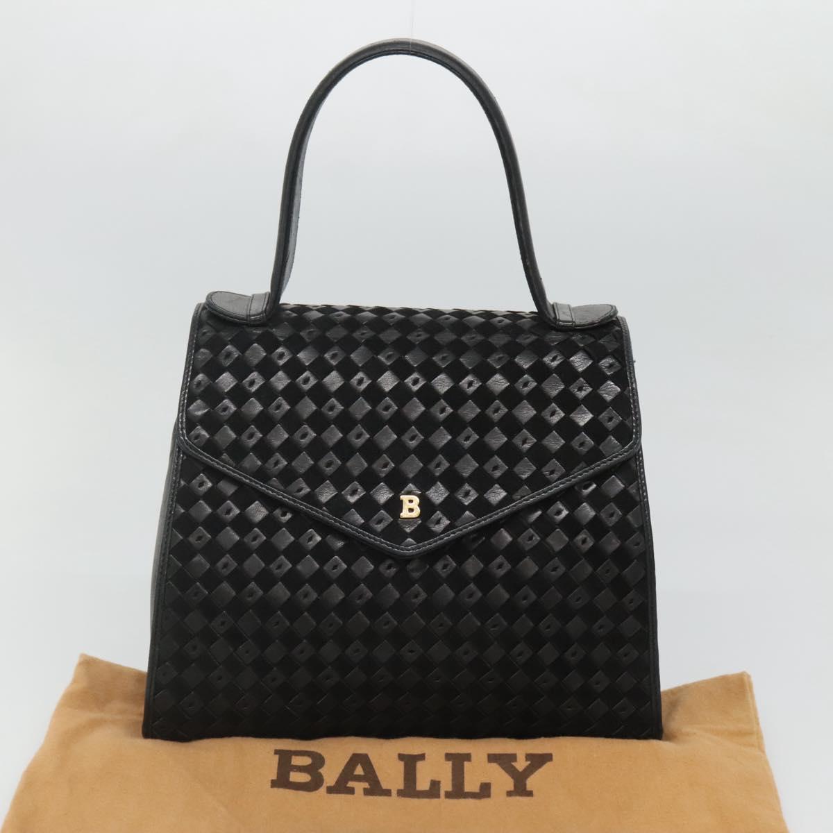 BALLY Hand Bag Leather Black Gold Auth BA1164