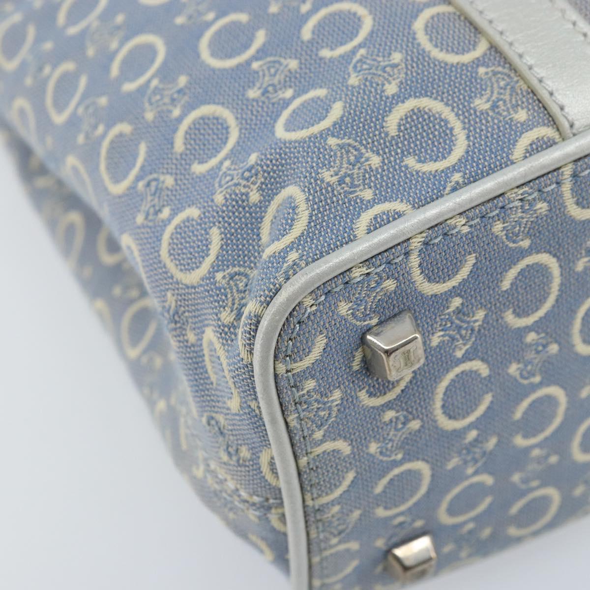 CELINE C Macadam Canvas Hand Bag Light Blue Silver Auth BA11640