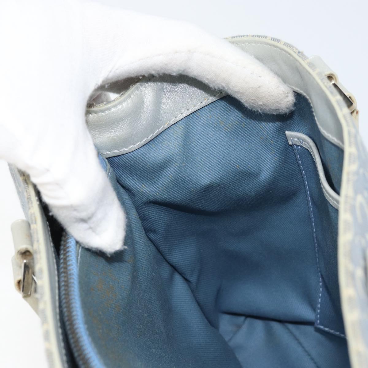 CELINE C Macadam Canvas Hand Bag Light Blue Silver Auth BA11640