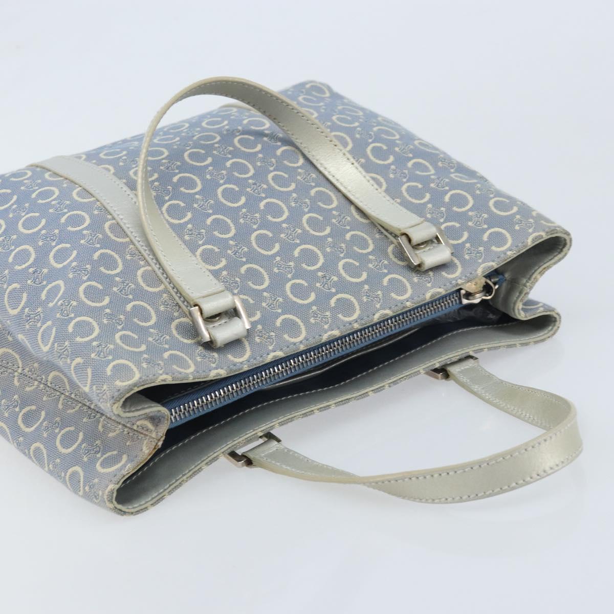 CELINE C Macadam Canvas Hand Bag Light Blue Silver Auth BA11640