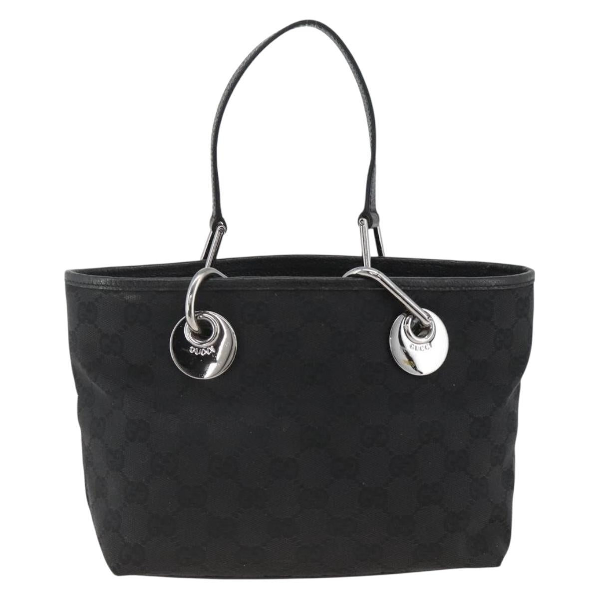 GUCCI GG Canvas Hand Bag Black Silver 120844 Auth BA11644