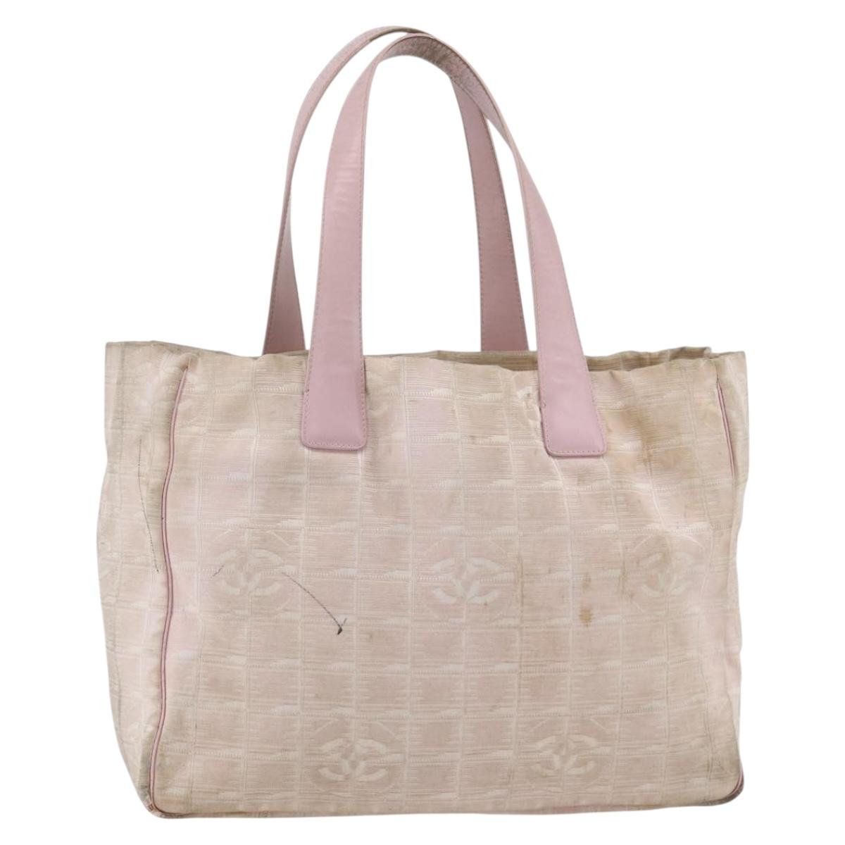 CHANEL New Travel Line Tote Bag Nylon Pink Gold CC Auth BA11645