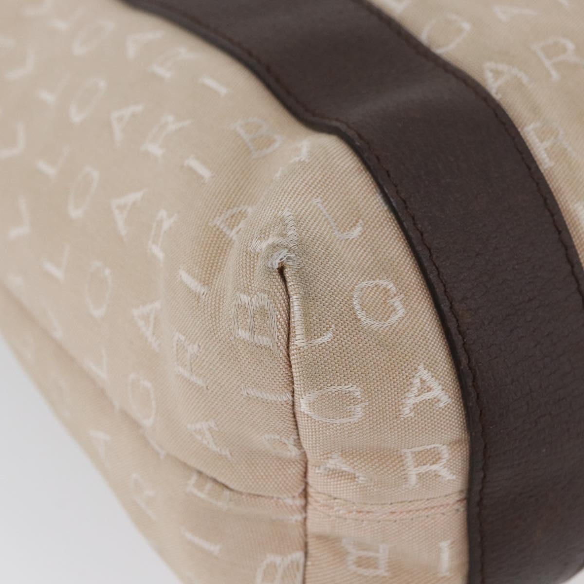 BVLGARI Tote Bag Canvas Beige Silver Auth BA11649