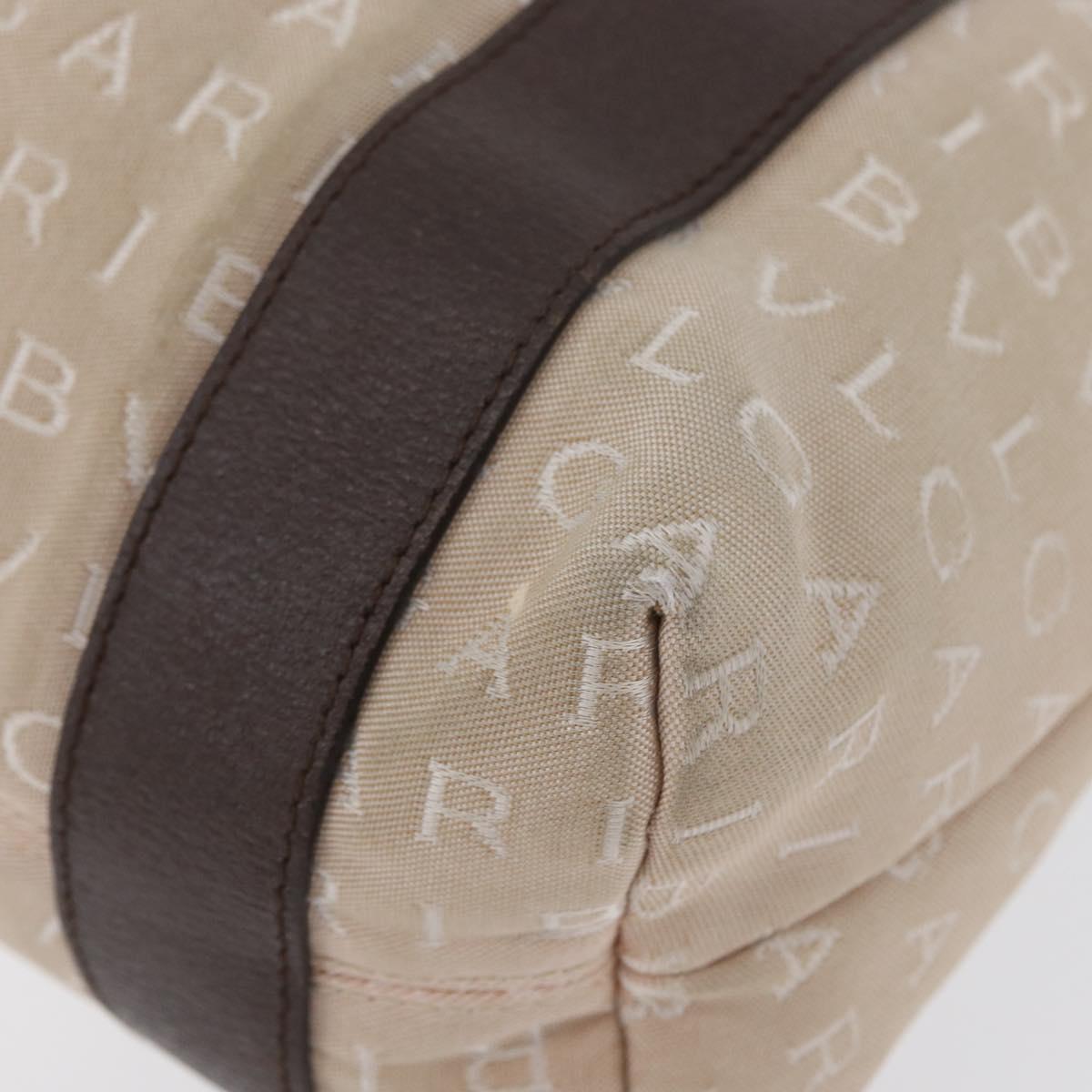 BVLGARI Tote Bag Canvas Beige Silver Auth BA11649