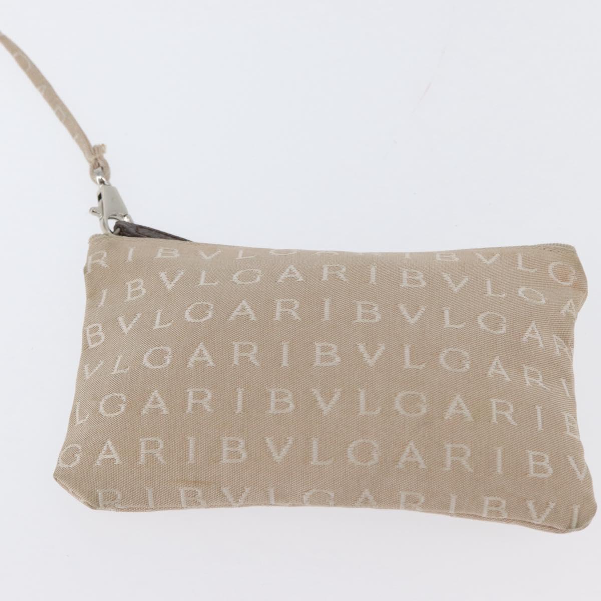 BVLGARI Tote Bag Canvas Beige Silver Auth BA11649