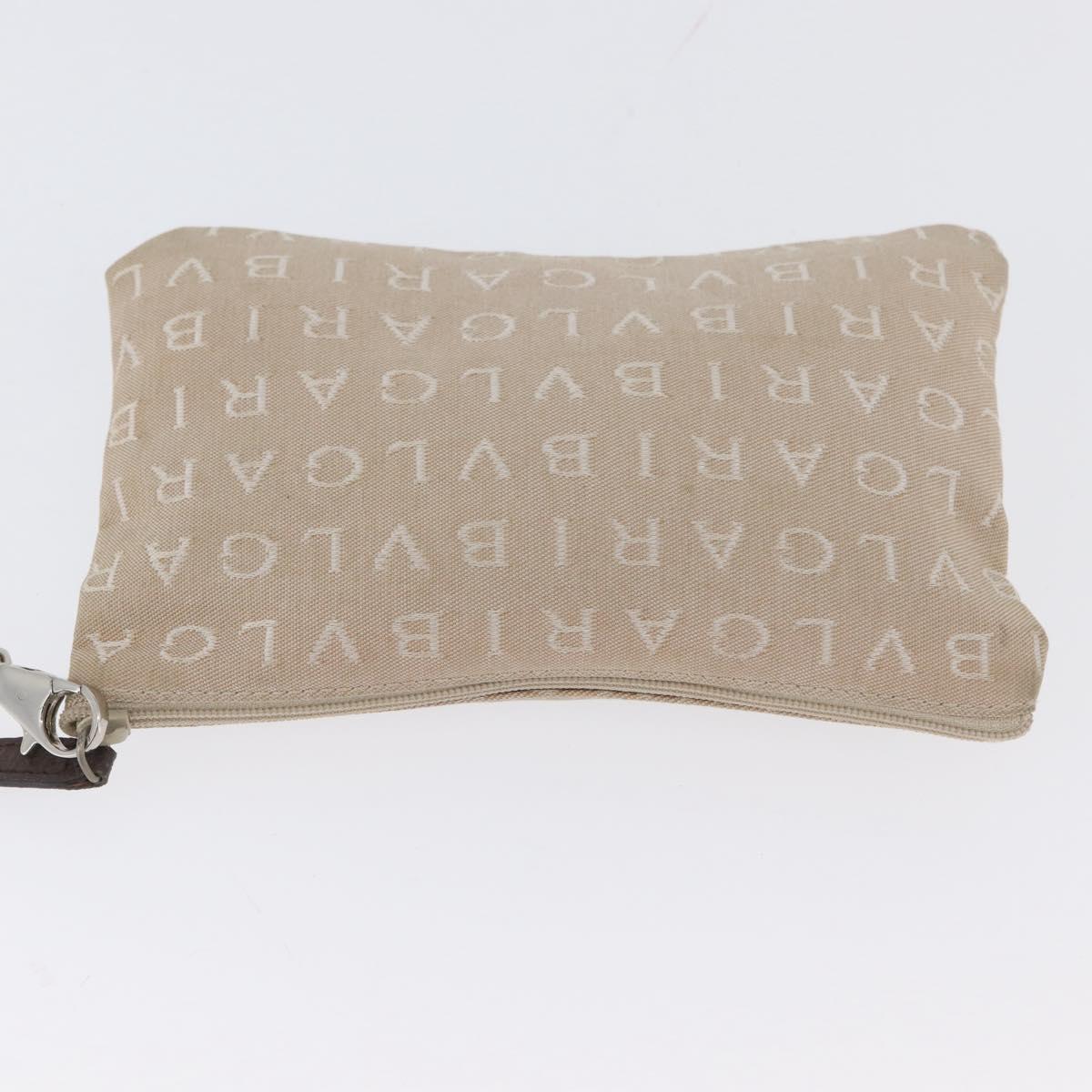 BVLGARI Tote Bag Canvas Beige Silver Auth BA11649