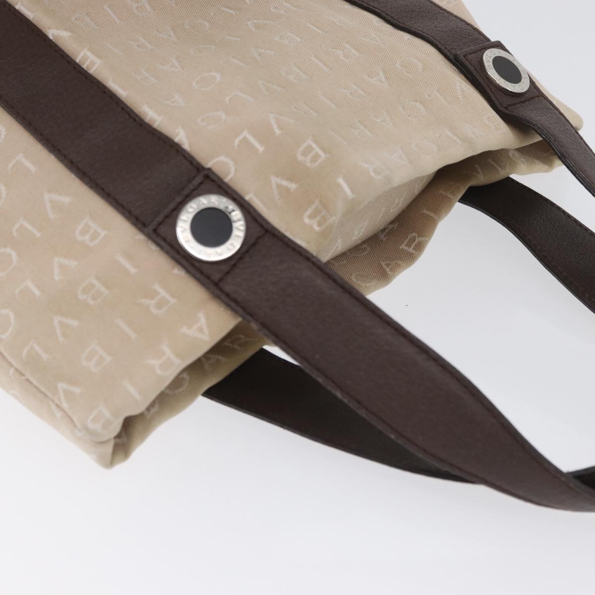 BVLGARI Tote Bag Canvas Beige Silver Auth BA11649