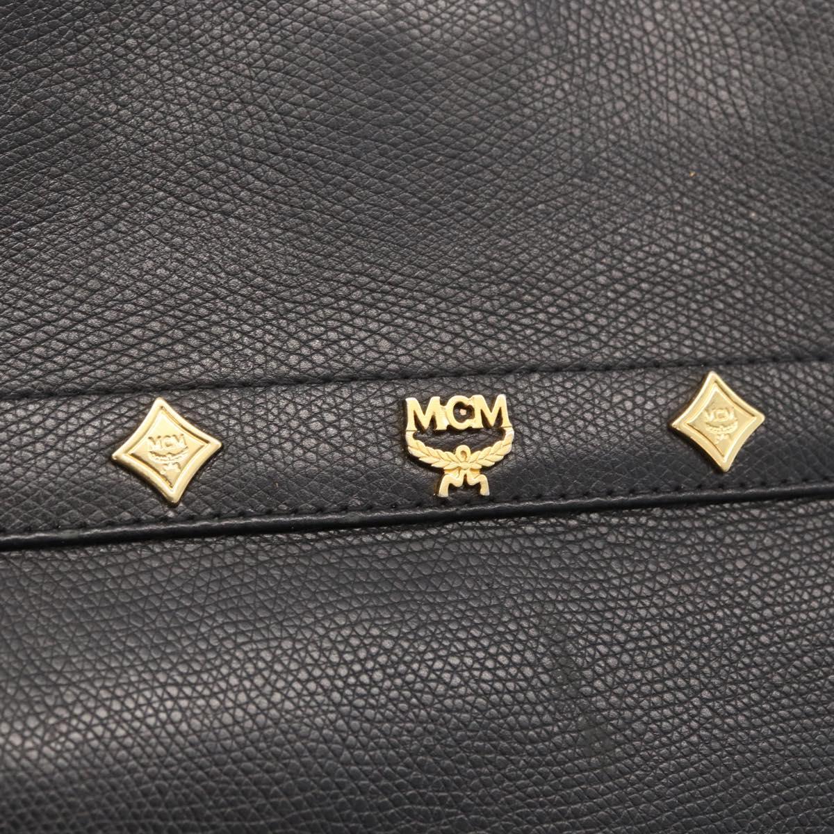 MCM Chain Shoulder Bag Leather Black Gold Auth BA11650