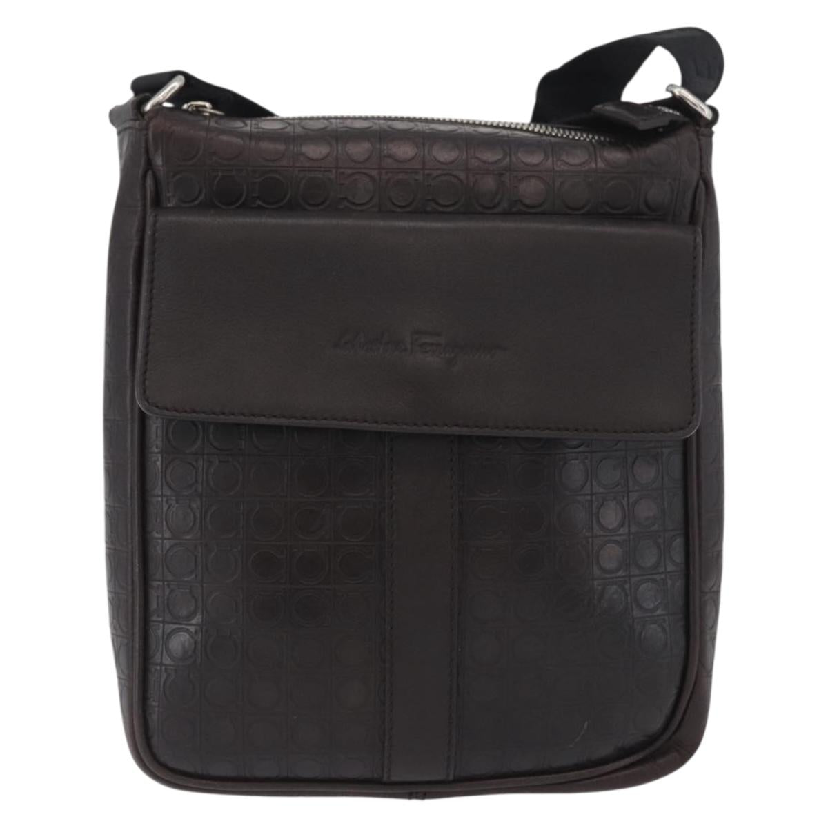 Salvatore Ferragamo Shoulder Bag Leather Black Gold Auth BA11653