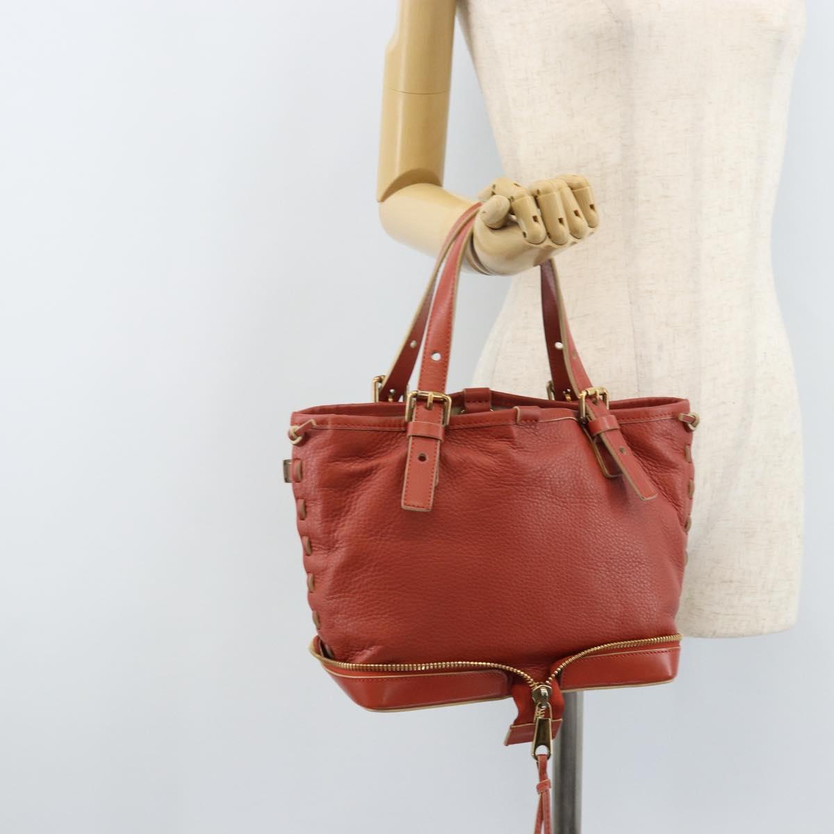 Chloe Hand Bag Leather Red Gold Auth BA11654