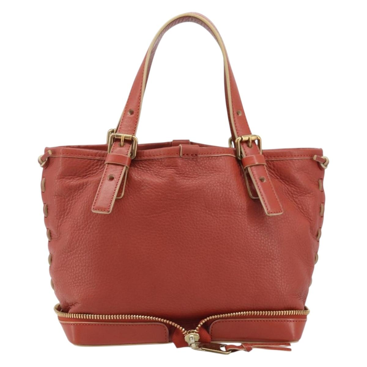Chloe Hand Bag Leather Red Gold Auth BA11654
