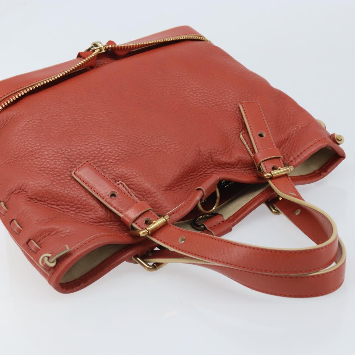 Chloe Hand Bag Leather Red Gold Auth BA11654