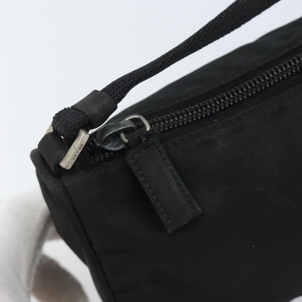 PRADA Accessory Pouch Nylon Black Silver Auth BA11668
