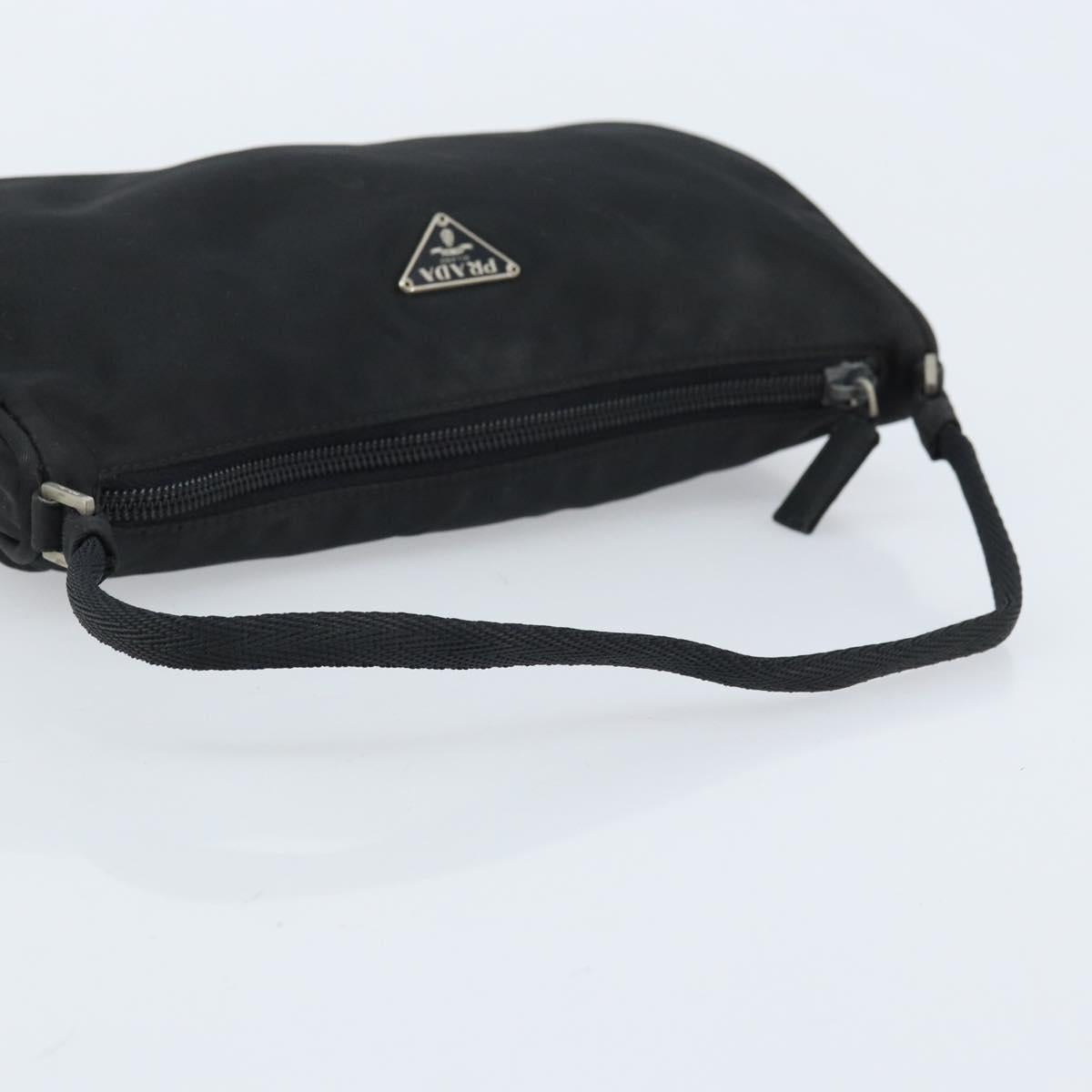 PRADA Accessory Pouch Nylon Black Silver Auth BA11668