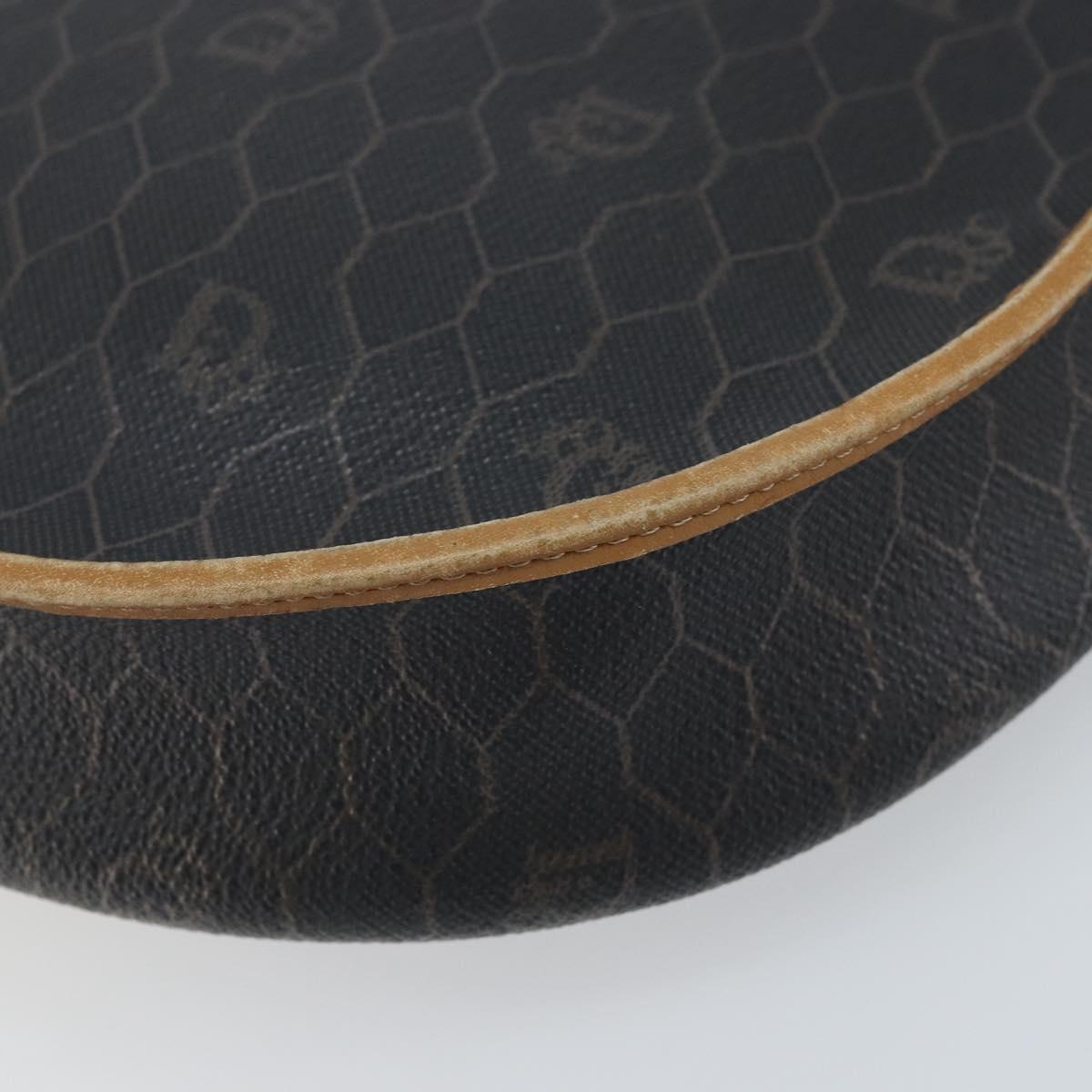 Christian Dior Honeycomb Canvas Shoulder Bag PVC Black Gold Auth BA11669