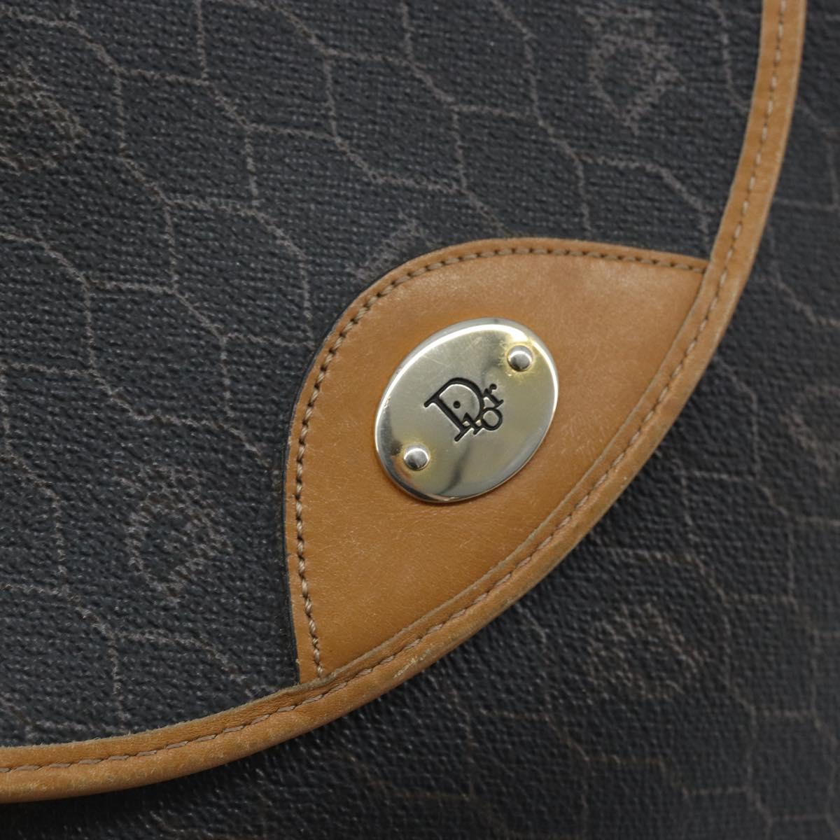 Christian Dior Honeycomb Canvas Shoulder Bag PVC Black Gold Auth BA11669