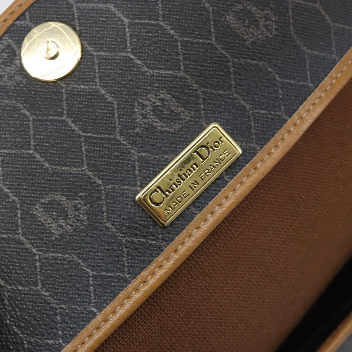 Christian Dior Honeycomb Canvas Shoulder Bag PVC Black Gold Auth BA11669