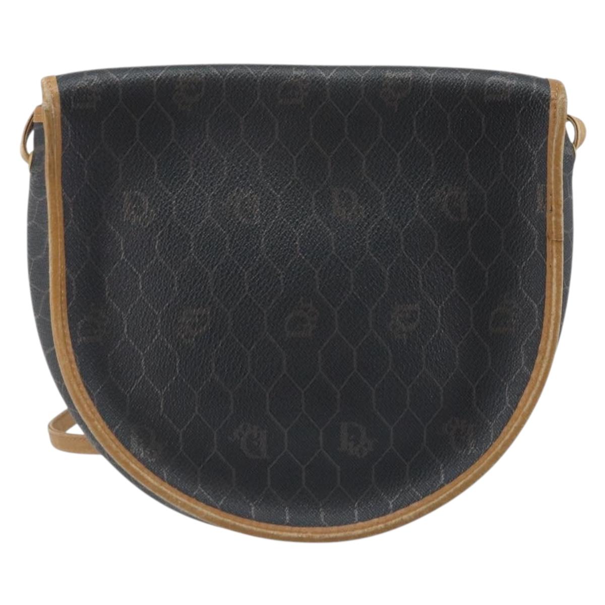 Christian Dior Honeycomb Canvas Shoulder Bag PVC Black Gold Auth BA11669
