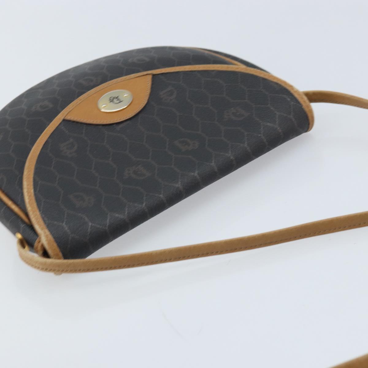Christian Dior Honeycomb Canvas Shoulder Bag PVC Black Gold Auth BA11669